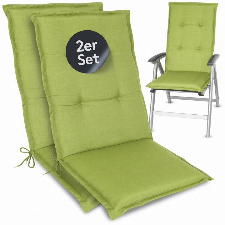 LILENO HOME Gartenstuhl Auflagen als [2er Set - Hochlehner] in Apfelgrün Uni - Bequeme Liegen als Si