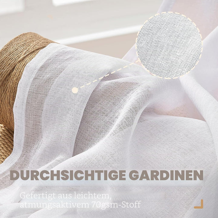 MRTREES Vorhänge Weiss Wohnzimmer 100x200cm (HXB) Vorhang Transparent Kinderzimmer Kurz für Stangend