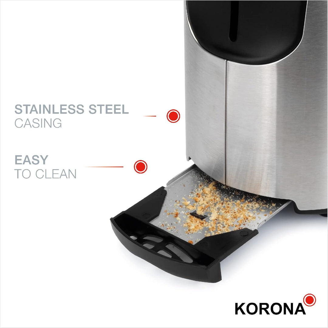 Korona 21255 Toaster | Hochwertiges Edelstahlgehäuse | Integrierter Brötchenaufsatz | Stufenlos eins