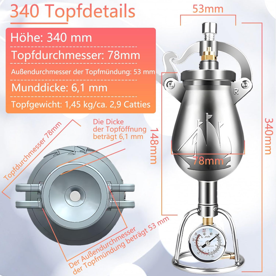 340ml Chinesische Popcornmaschine, Hand-Popcorn-Maschine, Edelstahl-Popcorn-Kanone, Hochdruck-Popcor