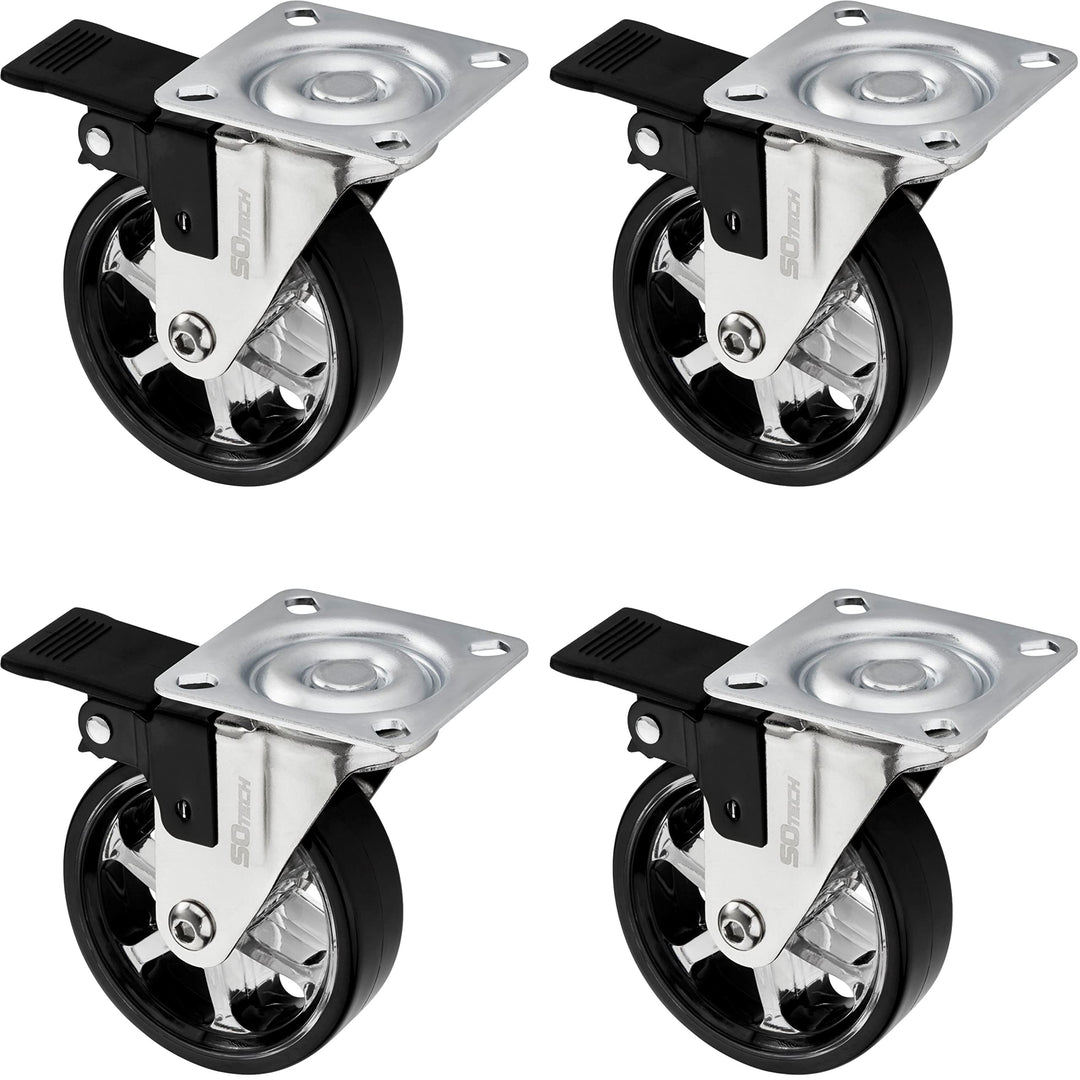 SOTECH 4 Stück Design Lenkrollen SHIFT Rollen-Ø 75 mm schwarz mit Feststellfunktion, belastbar bis 1