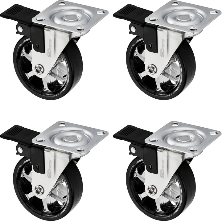 SOTECH 4 Stück Design Lenkrollen SHIFT Rollen-Ø 75 mm schwarz mit Feststellfunktion, belastbar bis 1