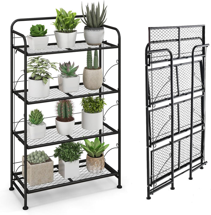 RELAX4LIFE 4-stufiges Pflanzenregal Klappbar, Blumenständer aus Metall, Blumentreppe mit Verstellbar