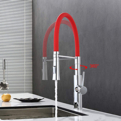 Ibergrif - Professionelle Küchenarmatur mit Brause, Wasserhahn für Küche mit Rot Flexibler Auslauf,