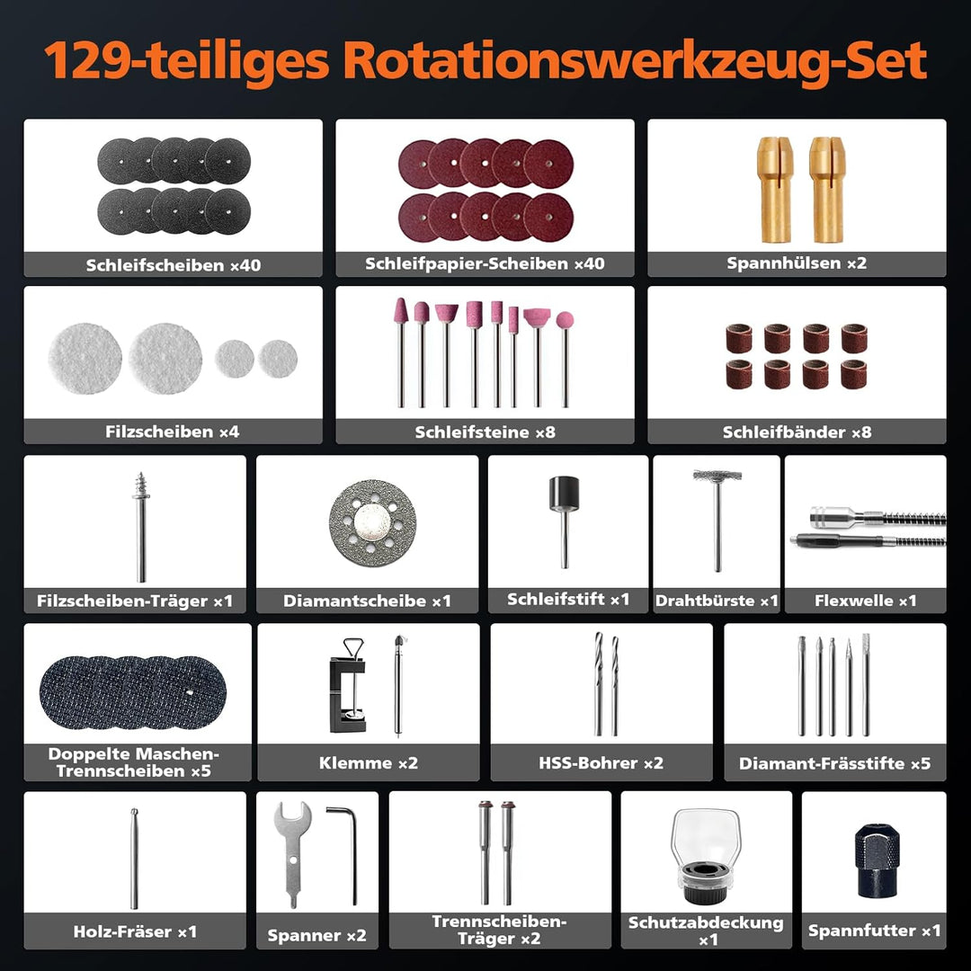 200W Multifunktionswerkzeug, 6-stufige Drehzahlregelung (8000–35000 U/min), 129 Zubehörteile, Schnel
