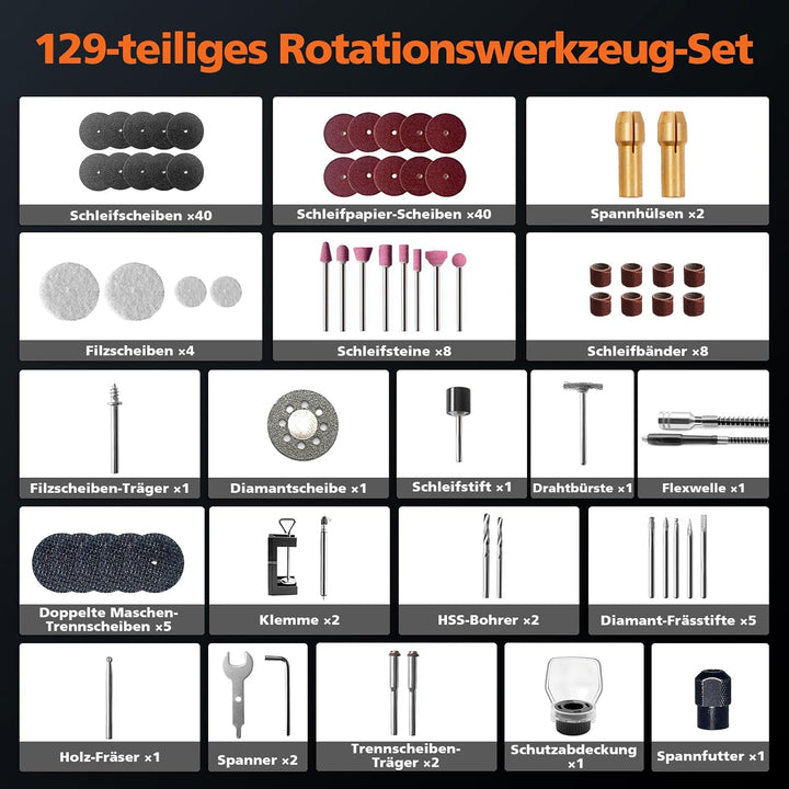 200W Multifunktionswerkzeug, 6-stufige Drehzahlregelung (8000–35000 U/min), 129 Zubehörteile, Schnel