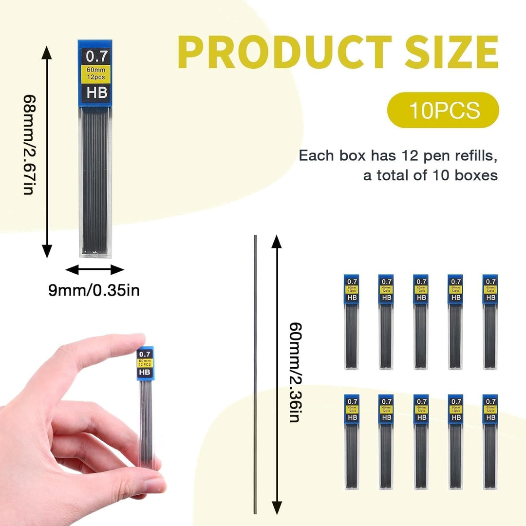 120 Bleistiftminen 0,7 mm Bruchsichere, Hochwertige Harzmine, 10 Sets mit je 12 Minen, Kunststoff-Au