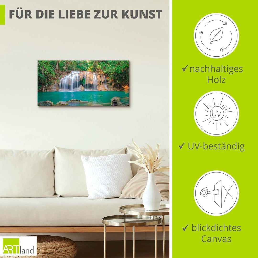 Artland Leinwandbild Wandbild Bild auf Leinwand 150x75 cm Wanddeko Dschungel Urwald Fluss Thailand L