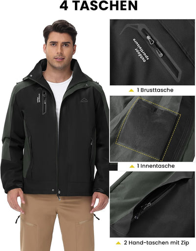 donhobo Herren Regenjacke Wasserdicht Atmungsaktiv Winddichte Funktionsjacke Outdoor Wanderjacke Sof