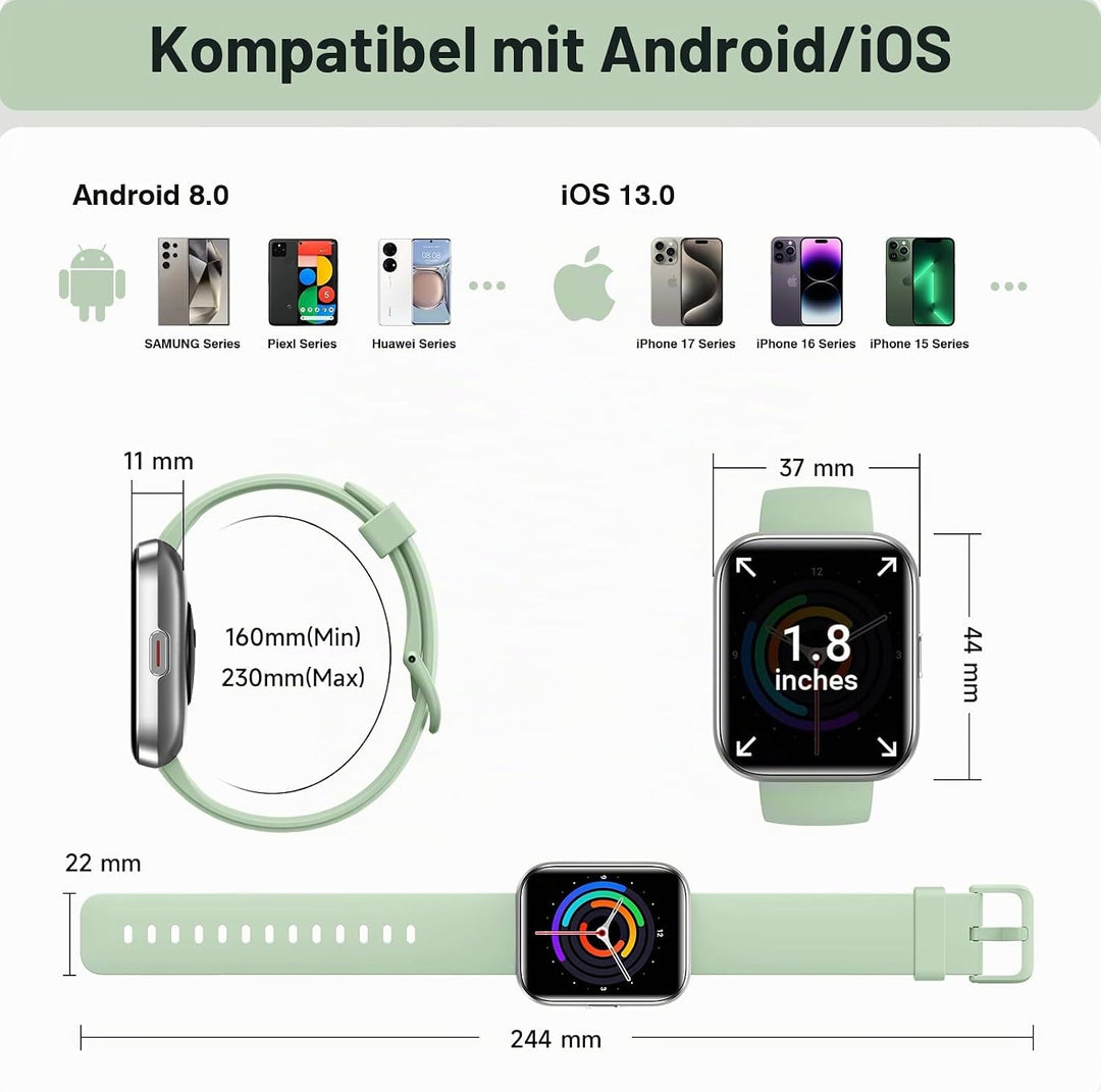 aeac Smartwatch Herren Damen, 1.85" Smart Watch mit Telefonfunktion/Whatsapp, Fitnessuhr Tracker mit