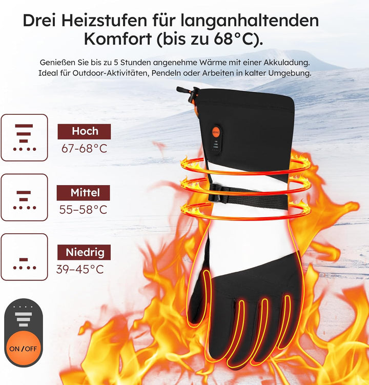 saaf Beheizte Handschuhe – Premium – 3 Positionen – Elektrische Handschuhe – Wasser- und Windabweise