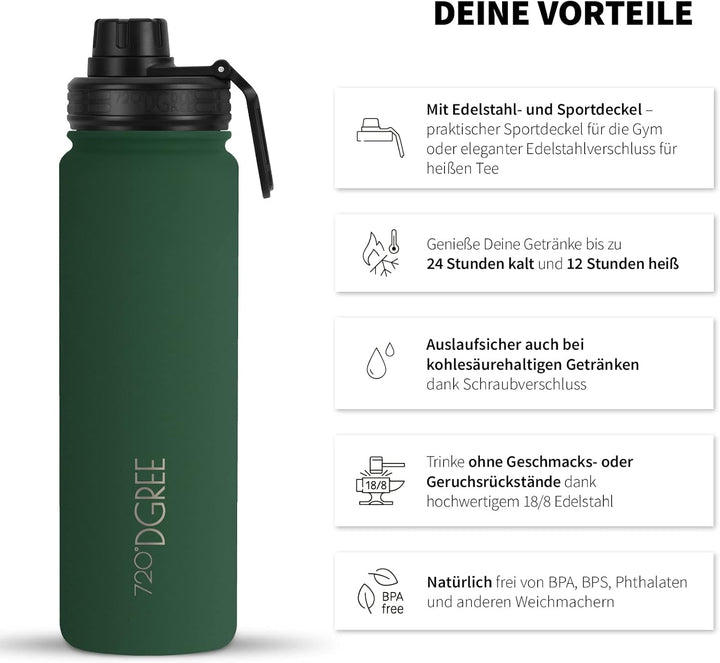 720°DGREE Edelstahl Trinkflasche “noLimit” - Auslaufsicher, Kohlensäure geeignet, BPA-Frei - Thermos