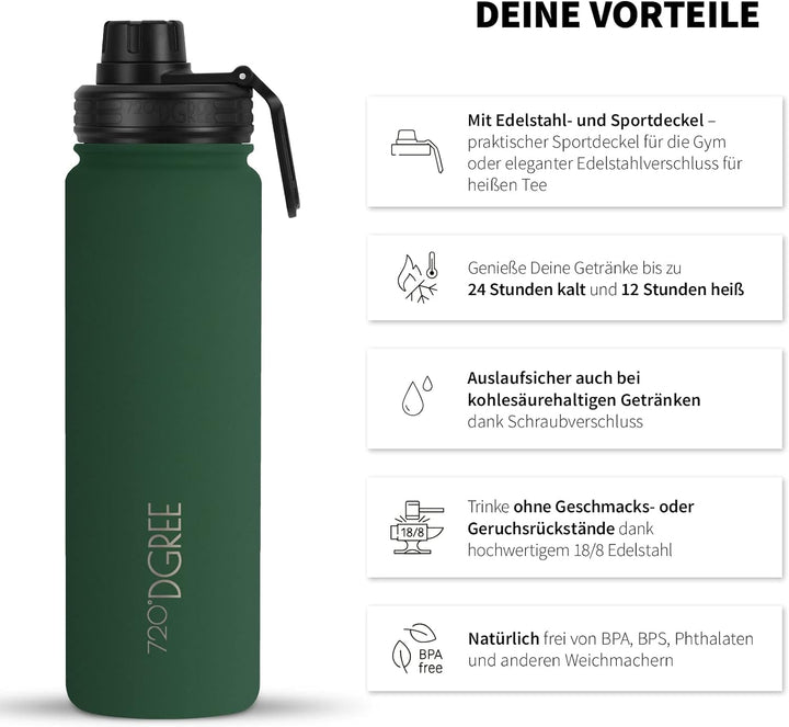 720°DGREE Edelstahl Trinkflasche “noLimit” – 710ml - Auslaufsicher, Kohlensäure geeignet, BPA-Frei -