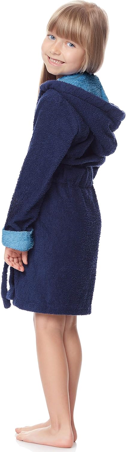 Ladeheid Kinder Frottee Bademantel aus 100% Baumwolle LA40-103 122-128 Marineblau/Jeans (D12/D03), 1