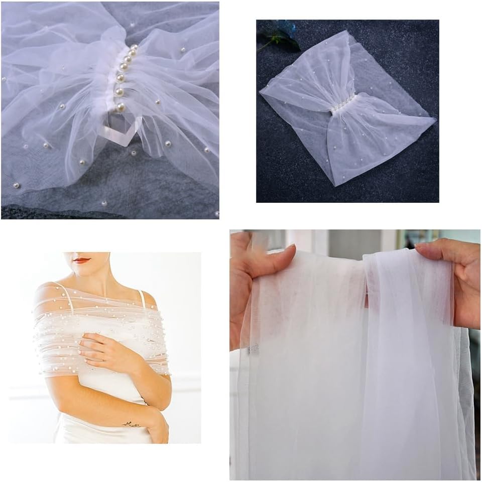 Bolero Umhang Spitze Hochzeitsschal Brautumhang Wickelstola mit Kunstperlen Schnalle Schulterfreier