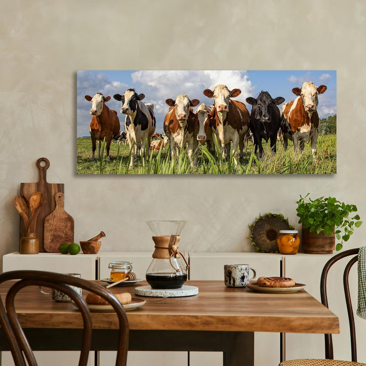 wandmotiv24 Leinwandbild Kühe auf der Weide, Tiere, Rinder, Kuh 100x40cm (BxH) Bilder auf Leinwand,