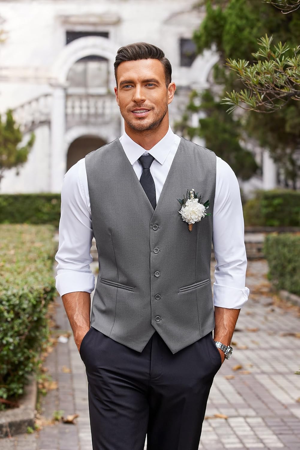 COOFANDY Herren Anzugweste Anzug V-Ausschnitt Formale Hochzeit Klassische Slim fit Elegant Westen Bu