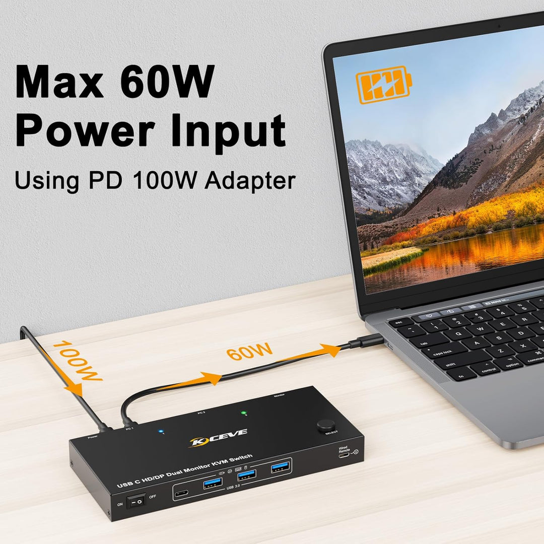 KVM Switch 2 PC 2 Monitore USB C, KVM Switch Dual Monitor for Laptop & PC, USB 3.0 MST Dual 4K@60Hz,