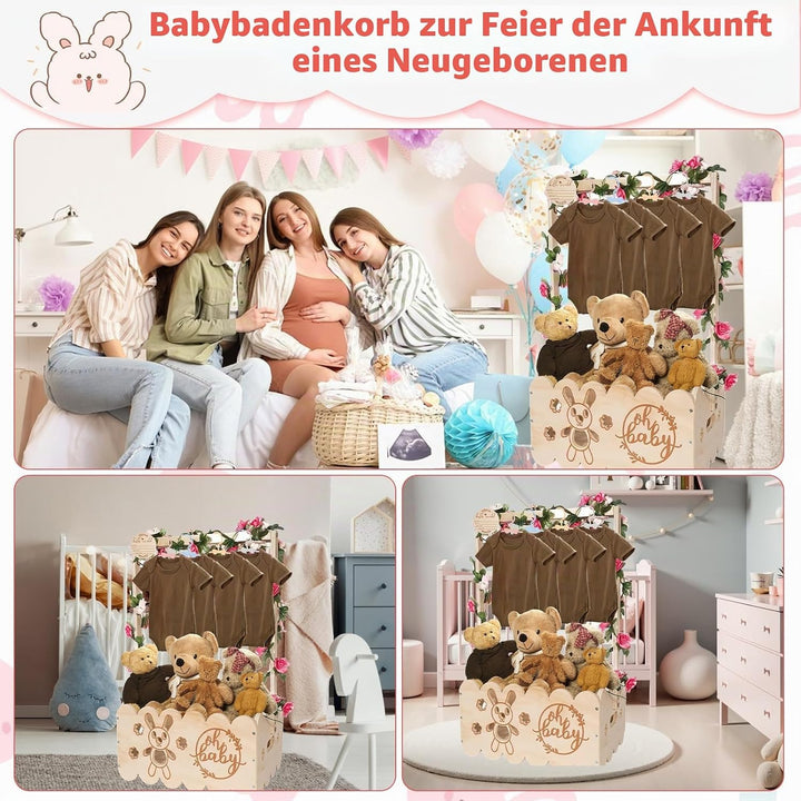 Holz Baby Geschenk Korb mit Griff, Baby-Aufbewahrungskorb Baby Dusche Kiste Schrank mit Kinder Kleid