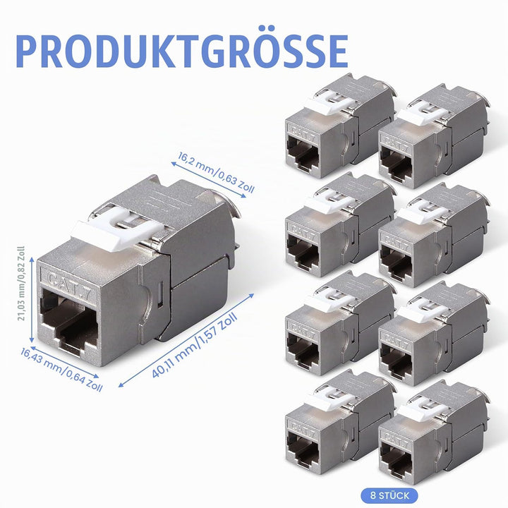 Leikurvo 8 Stück RJ45 CAT7 Keystone Modul Jack Geschirmte Bis zu 10 Gbps, CAT7 Keystone Werkzeuglos