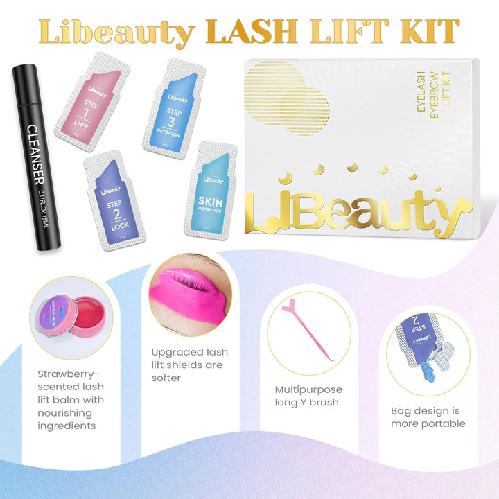 Libeauty Lash Lifting Set – Wimpernlifting Set, Augenbrauen Lift mit Glue Balm und wiederverwendbare