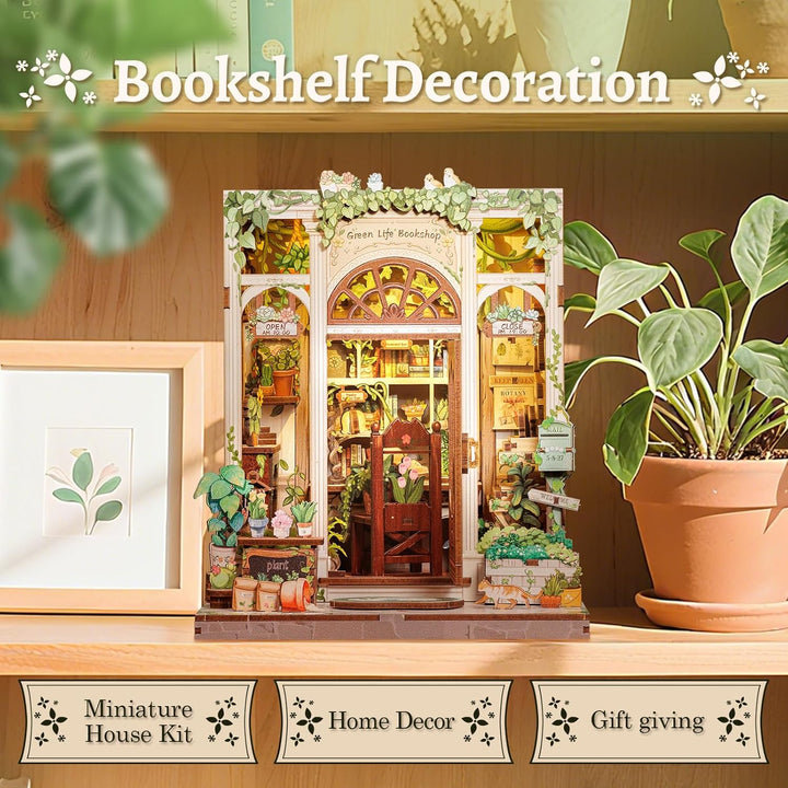 CUTEBEE Book Nook Kit - DIY Holz Miniature House Garten, Miniatur Haus Selber Bauen Bücherregal Deko