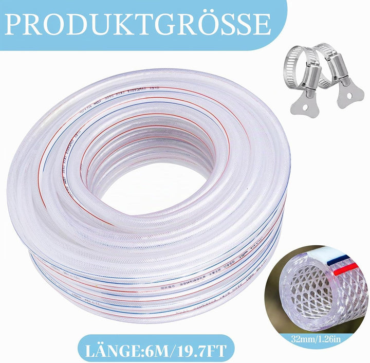 Transparenter PVC Schlauch 25x32mm, 6M, Universell passend für alle 25mm Pumpen, Trinkwasserschlauch