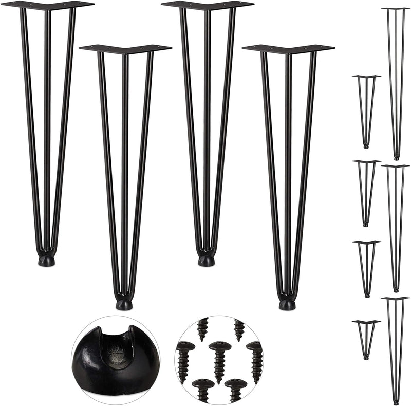 Relaxdays Hairpin Legs, 4er Set, 3 Streben, Metall, Haarnadel Tischbein für Hocker, Tisch & Schrank,