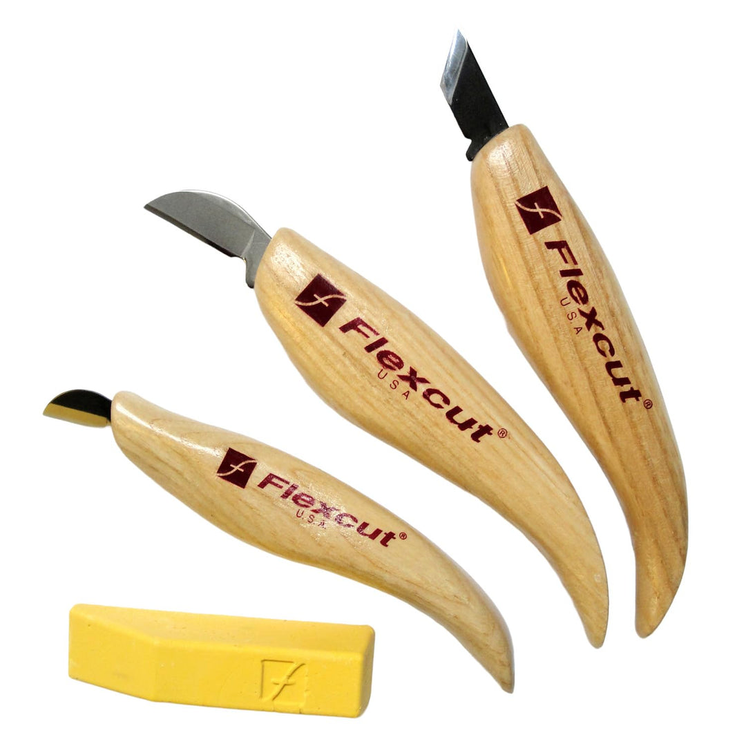 FLEXCUT KN115 - Chip Carving Set 3 Piece, Schnitzmesser, Holzgriff, Kerbschnitzmesser, Wood Carving,