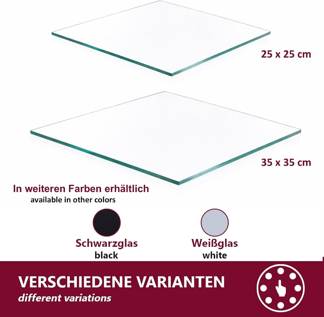 Euro Tische Glas Eckregal 35 x 35 cm, Wandregal für Badezimmer, Duschregal Bad, Glas Badregal mit 6m