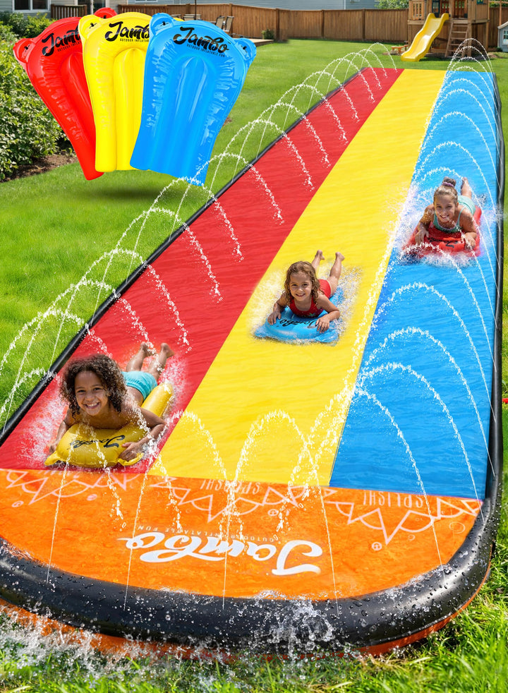Jambo Premium-Spritz- und Rutschen-mit 3 Boogie-Boards, robuste Wasserrutsche mit fortschrittlichem