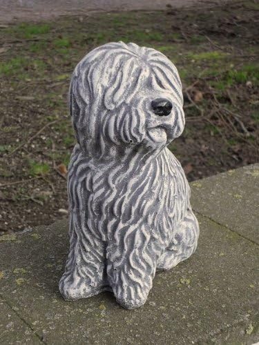 Steinfigur Hund Bobtail, Frostfest bis -30°C, massiver Steinguss