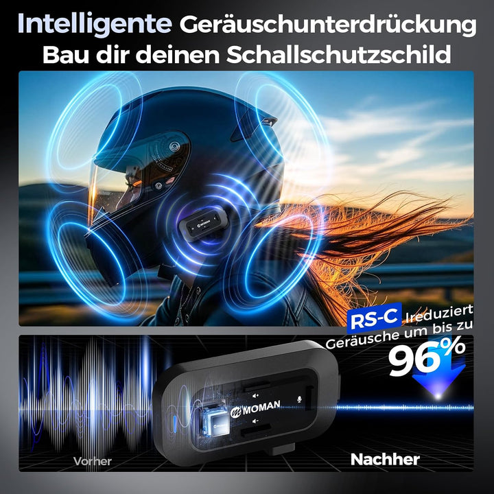 Moman RSC Motorrad Helm Headset 1000mAh für Solo-Fahrten, RSC