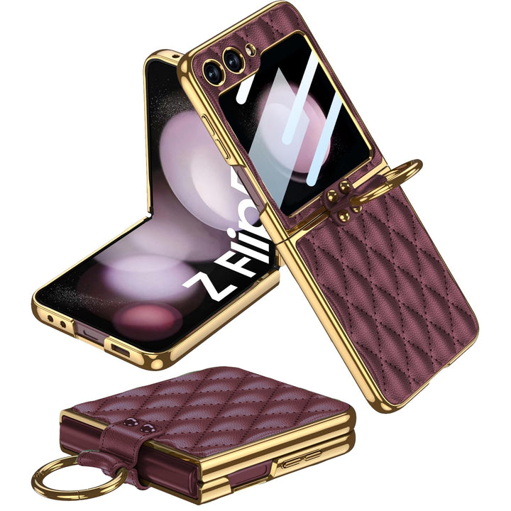Miimall Lederhülle Kompatibel mit Samsung Galaxy Z Flip 5 Hülle mit Kameraschutz, Z Flip 5 Case mit