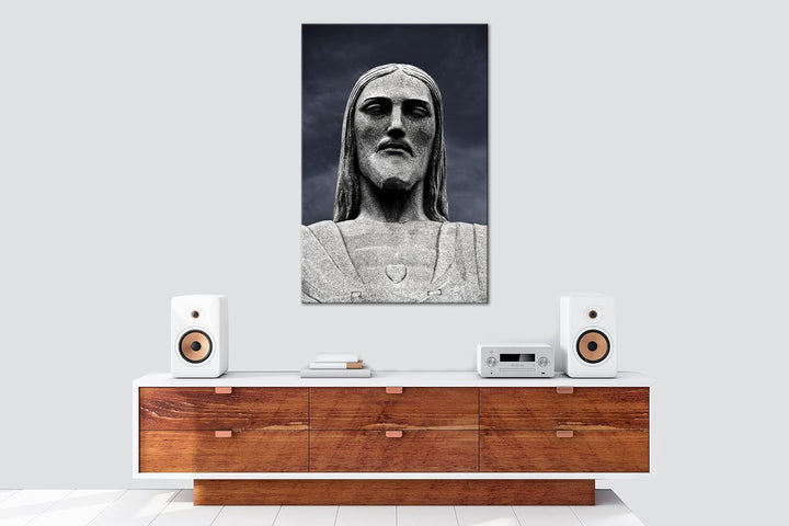 Jesus Statur in Rio de Janeiro Format: 80x60 als Leinwandbild, Motiv fertig gerahmt auf Echtholzrahm