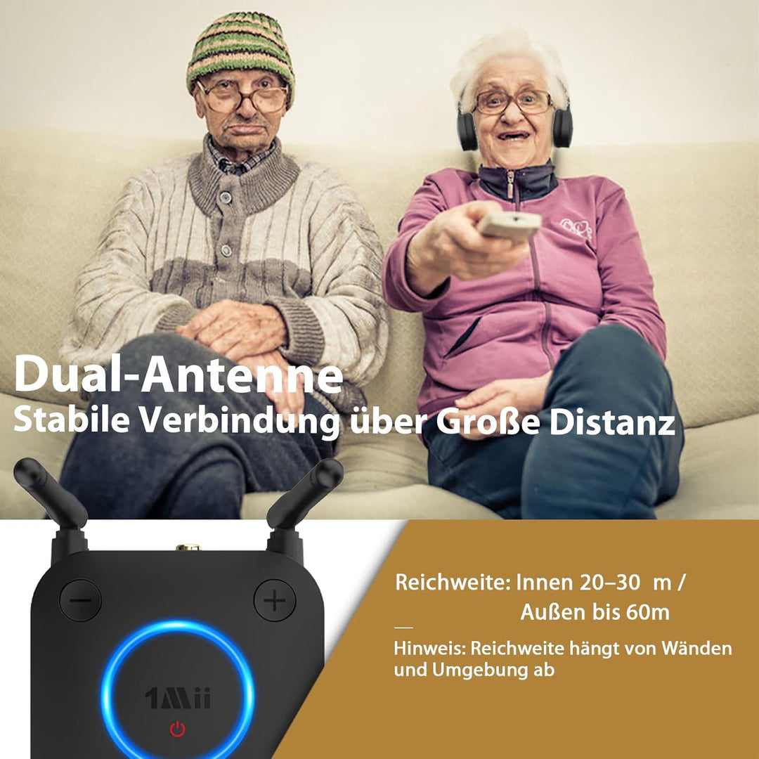 1Mii B06TX Bluetooth 5.3 Sender für TV, Bluetooth Transmitter mit aptX HD & Low Latency, 2 Kopfhörer
