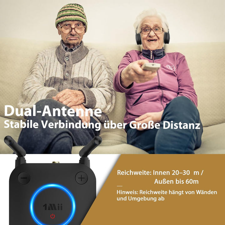 1Mii B06TX Bluetooth 5.3 Sender für TV, Bluetooth Transmitter mit aptX HD & Low Latency, 2 Kopfhörer