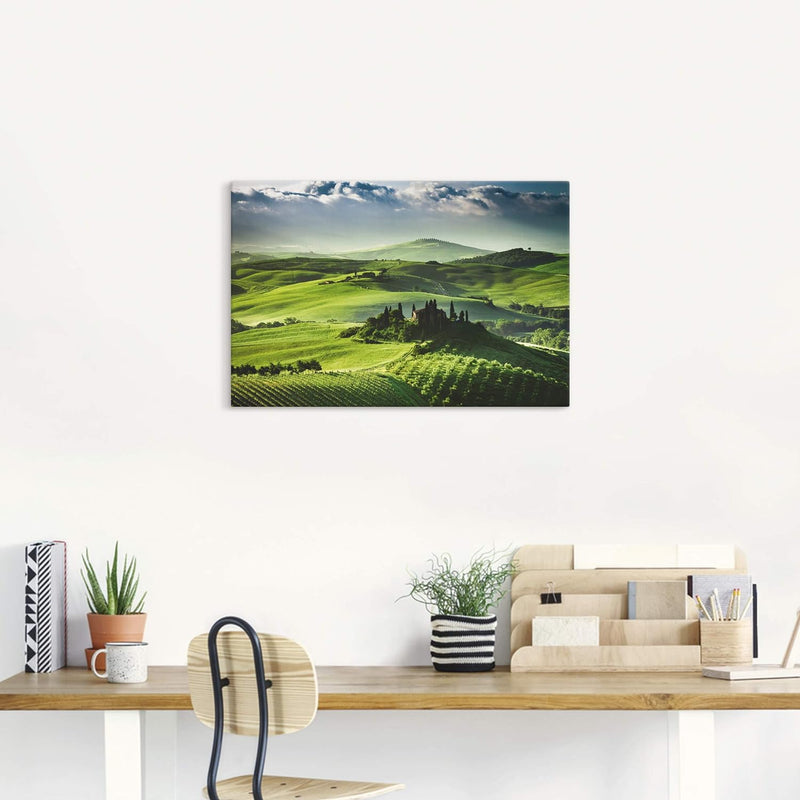 ARTland Leinwandbilder Wandbild Bild auf Leinwand 120x80 cm Landschaften Felder Fotografie Grün Sonn