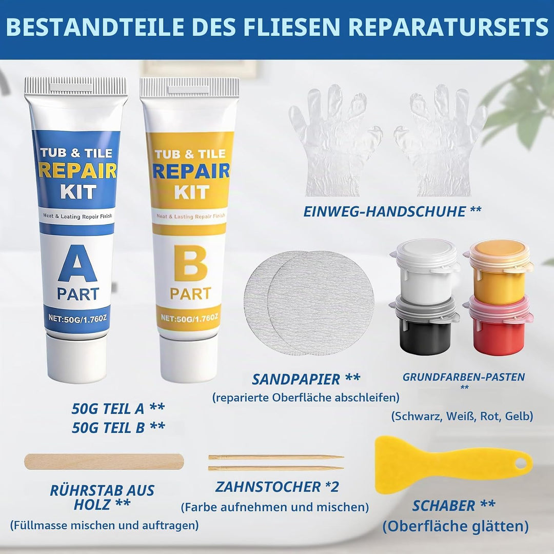 Fliesen Reparaturset, Badewannen Reparaturset Weiss, Wasserdichtes Keramik Reparaturset für Waschbec