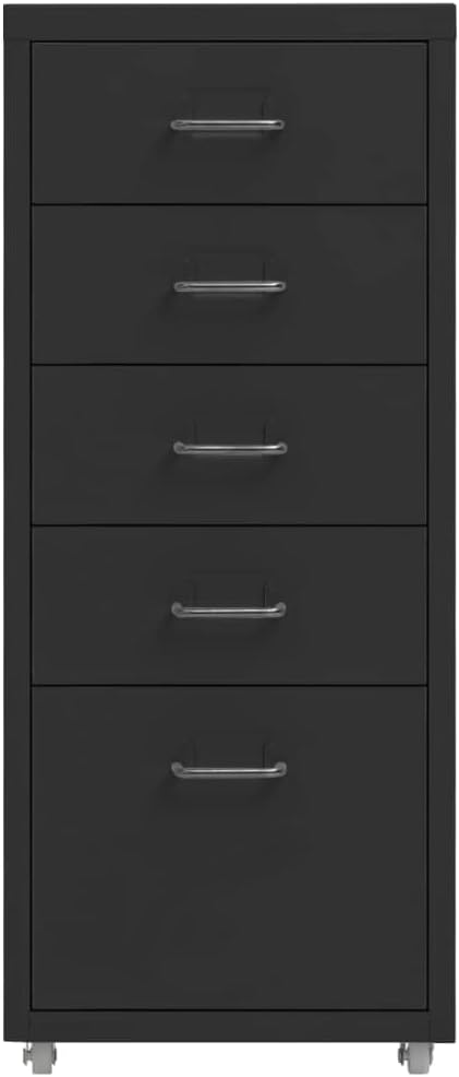 Myheimly Aktenschrank 5 Schubladenmit Rollen Schwarz 28x41x69cm Aktenschrank mit Rollen Rollcontaine
