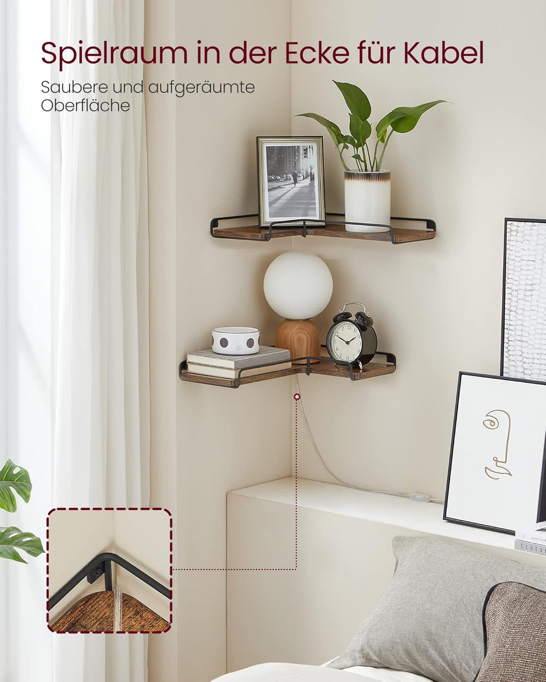 VASAGLE L-förmiges Eckregal, 2er Set, Wandregal, Industrie-Design, für Wohnzimmer, Schlafzimmer, Küc