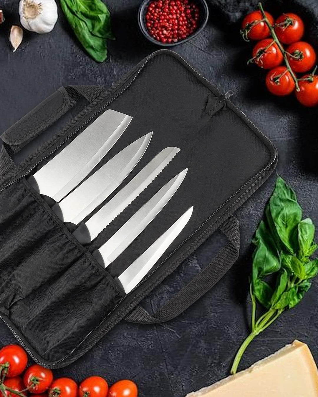Wessleco Chef-Messertasche (5 Schlitze), Messer-Etui aus Nylon, zur Aufbewahrung von Messern, Traget