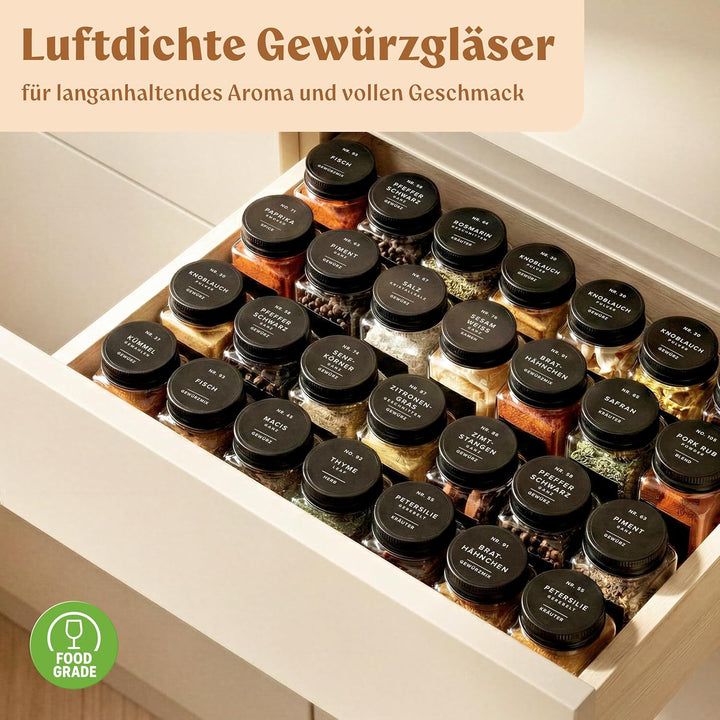 EDELHAUS® Gewürzgläser Eckig 120ml (24 Stk) Gewürzdosen mit 240 Gewürzetiketten, 24 Gewürzstreuer/St