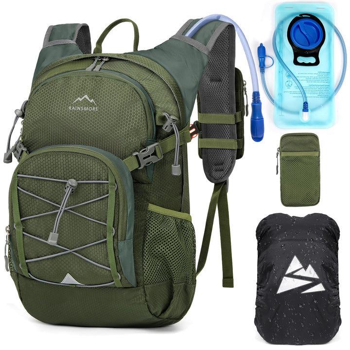 RAINSMORE Trinkrucksack mit Trinkblase 2L Leichter Isolierter 18L Wanderrucksack mit Regenschutz für