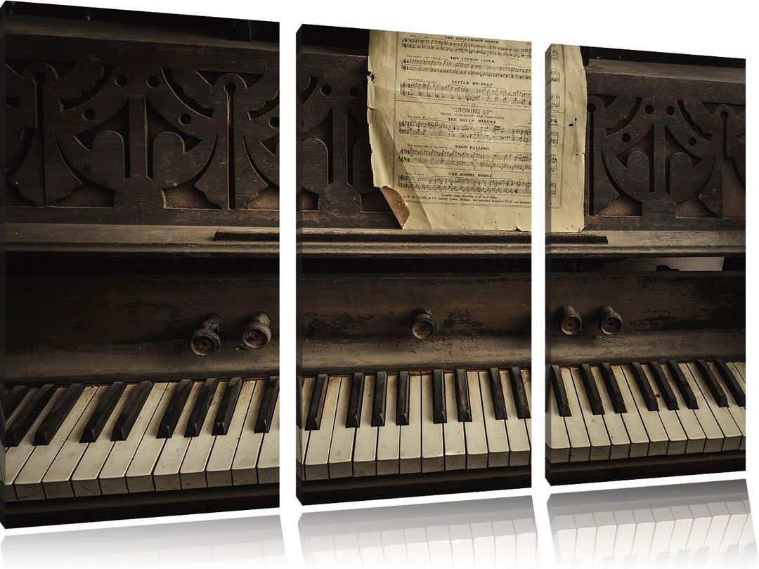 Pixxprint Klavier mit Notenblatt als Leinwandbild | Grösse: 3 Teilig (120x80) | Wandbild| Kunstdruck