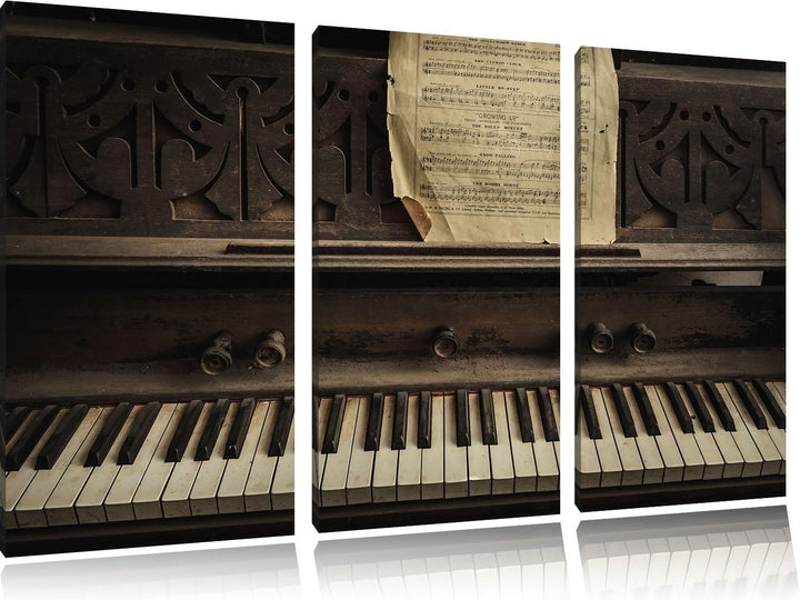 Pixxprint Klavier mit Notenblatt als Leinwandbild | Grösse: 3 Teilig (120x80) | Wandbild| Kunstdruck