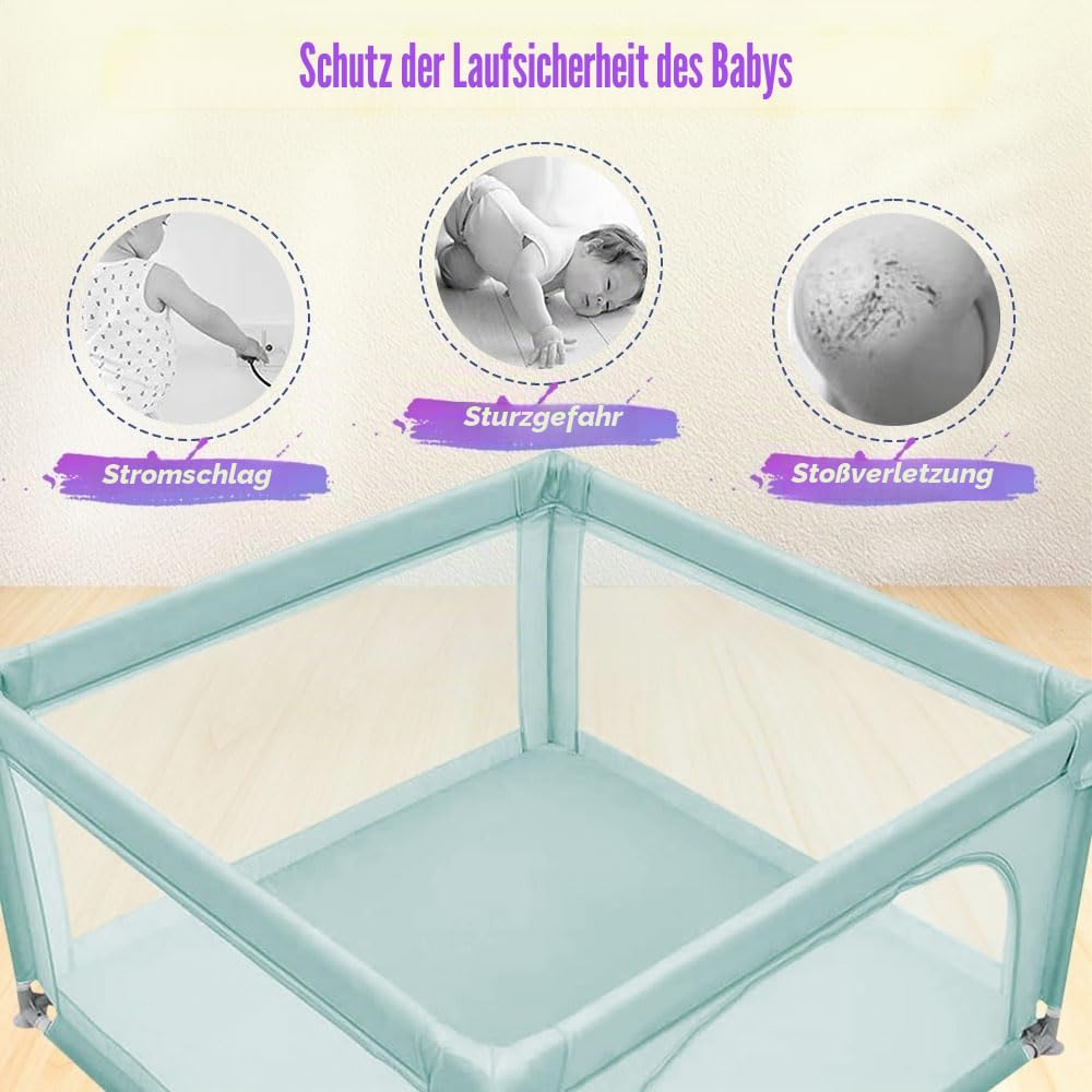 Baby Laufstall, Laufgitter klappbar, Ein-Knopf-Faltung &amp; Sicherheitsschlössern, Krabbelgitter mit Ne