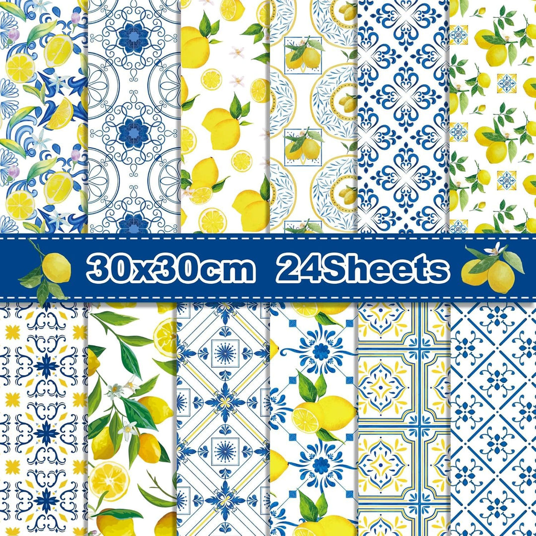 Fruchtmuster Scrapbook Papier, 24 Blatt/12 Designs Doppelseitiges Bastelpapier, Zitronenmuster Dekor