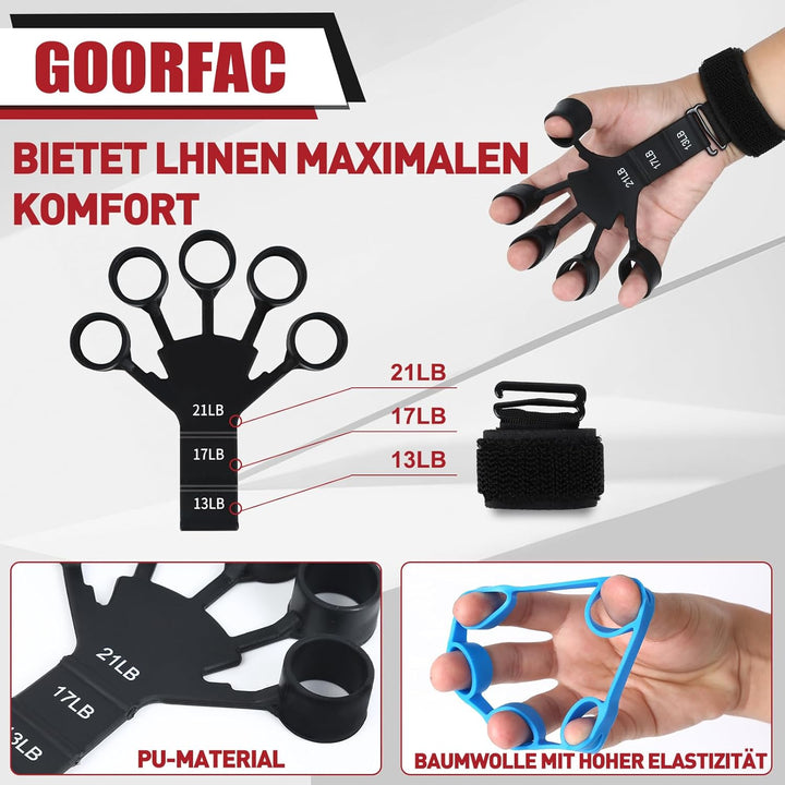 GOORFACHandtrainer Fingertrainer (6-teilig) Griffkraft Trainer Krafttraining Griffstärker Verstellba