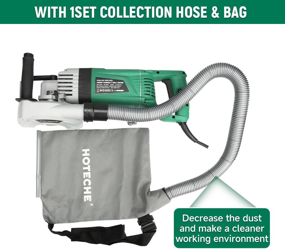Hoteche 156mm 2400W Schlitzfräse - 8000RPM, Grün, Farbige Verpackung + Kunststoffkasten